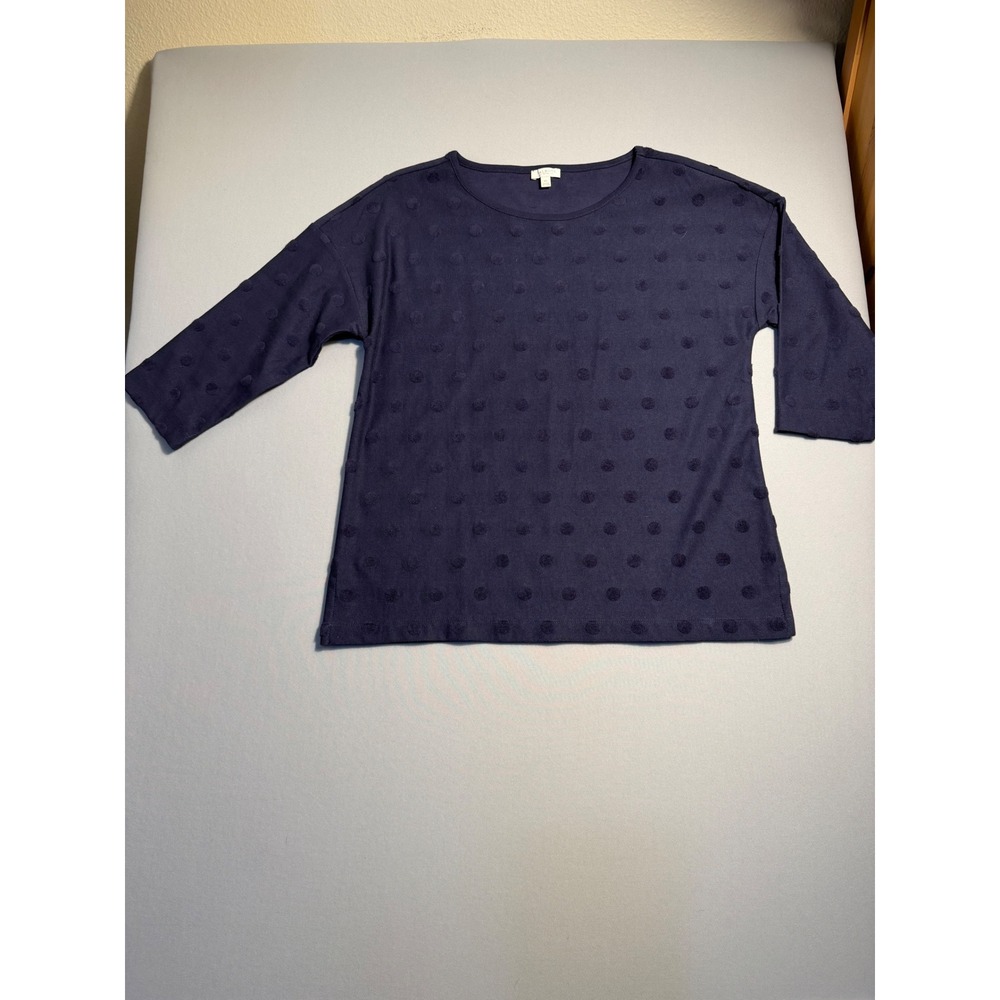 Talbots Women's Navy Textured Polka Dot Boatneck 3/4 Sleeve Top size MP